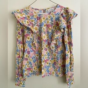 NWT AURA Red‎ Dress Yellow Blue Pink Floral Cotton Blouse Medium